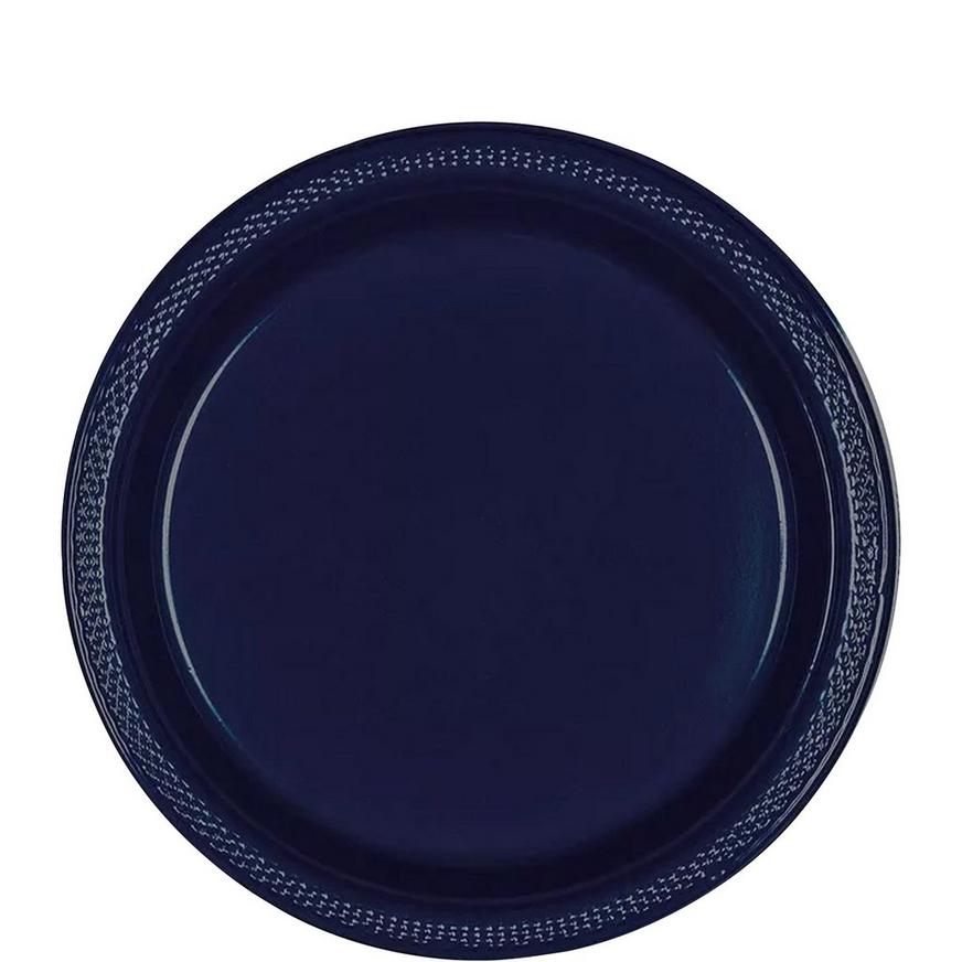True Navy Blue Plastic Dessert Plates, 7in, 50ct